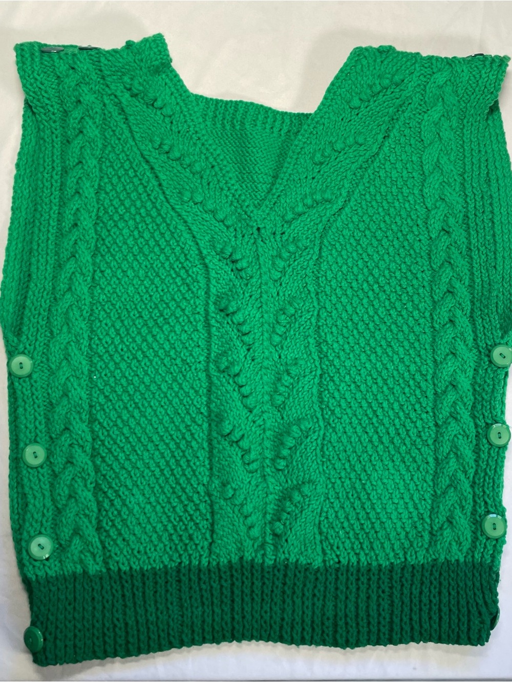 Vintage Style Hand Knit Cable Knit Sweater Vest Green Chunky Grannycore One Size